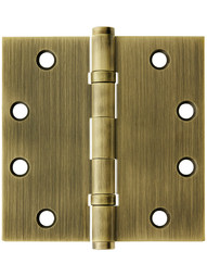 4 1/2 inch Solid Brass Ball Bearing Door Hinge With Button Tips in Antique Brass.
